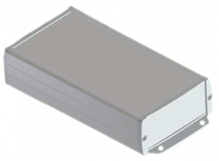 Extruded alu-case 160x85.8x36.9mm with ABS flanged end panels, Internal slots for PCB, Recessed area for keypad, White RAL 9002/Light grey RAL 9018