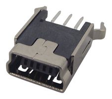 USB Connector, Mini USB Type B, USB 2.0, Receptacle, 5 Ways, Through Hole, Vertical, 480Mbit/s, 1.0A, 30VAC 