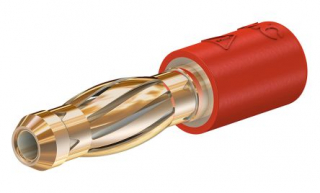 Banana adapter 4mm plug to 2mm socket, 25A, 60VDC, red