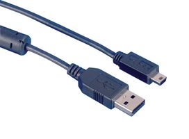 Multimedia Cable Assemblies, 0.305m, USB-B Mini Plug 5 Poles to USB-A Plug