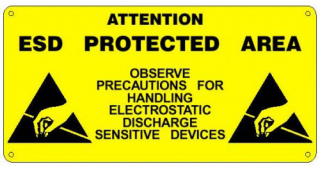 Предупредителен жълт надпис ?"ATTENTION?"/?"ESD PROTECTED AREA", на твърда основа, 300х150мм