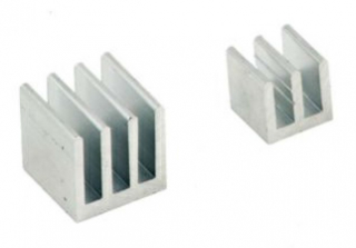 Set of two high quality straight silver color pressfin heat sinks, 10x10x10mm + 14x14x14mm + piece adhesive tape
