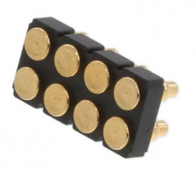 Pogo Pin Connector SMD 8 Pos. (2 Rows x 4 Pos.) P2.54mm, Height 4.5mm, Brass Gold Plated