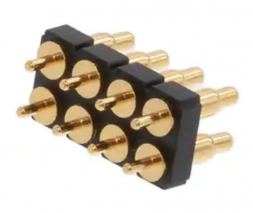 Pogo Pin Connector TH 8 Pos. (2 Rows x 4 Pos.) P2.54mm, Height 6.0mm Brass Gold Plated