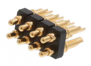 Pogo Pin Connector TH (Solder Cup) 8 Pos. (2 Rows x 4 Pos.) P2.54mm, Height 6.0mm Brass Gold Plated