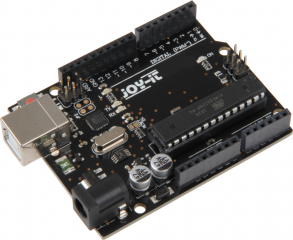 Arduino UNO-compatible Evaluation Board based on ATmega328; 14 digital I/O (incl. 6 PWM); 6 analog inputs; USB; ICSP header; Power jack; Reset button