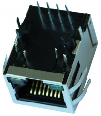 RJ45 Jack, Shielded, 8P8C, with integrated LAN transformer and LED, Tab Down, IEEE 802.3, 10/100 Base-T, TH