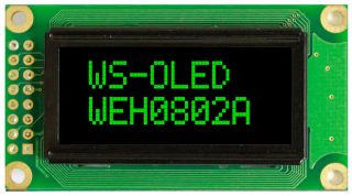 Character OLED Display 8x2 Green; COB 58x32x10mm; 5.0V; Controller IC: WS0010-TX; Interface: 6800; Longlife; -40~80°C