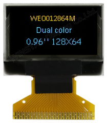 Dual Color(Yellow/ SkyBlue) Graphic CoG Type OLED Display, 128x64, 26.7x19.26x1.65 mm, 3.0V || DISCONTINUED