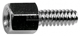 D-SUB Spacer, Hexagonal SW5, Brass, Nickel plated, L/B=5/7mm, Internal/External Thread UNC 4-40