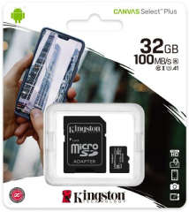 Kingston 32GB microSDHC Canvas Select Plus 100R A1 C10 Card + ADP