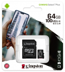 Kingston 64GB micSDXC Canvas Select Plus 100R A1 C10 Card + ADP