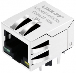 RJ45 Ethernet(NoN PoE) Connector, Shielded, with LAN transformer and LED, Tab Down, 10/100 Base-T, TH