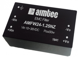 EMC Filter, DC, Passive; Surge suppression: 2KV(L-N)/4KV(L-G); EMI meets EN55032 Class B; Input: 9-36VDC/1.0Amax; Isol. 1500VAC; -40°C to +85°C