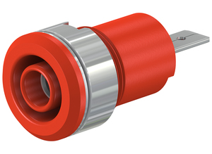 Insulated socket 4mm accepting spring-loaded 4mm plugs with rigid insulating sleeve; Nickel-plated; CAT III 24A/1000V; Red