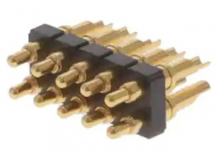Pogo Pin Connector TH (Solder Cup) 10 Pos. (2 Rows x 5 Pos.) P2.54mm, Height 6.0mm Brass Gold Plated