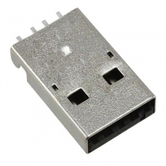 Connector USB 2.0 Type A, Plug, 1 Port, 4P, RA SMD, Gold Plating