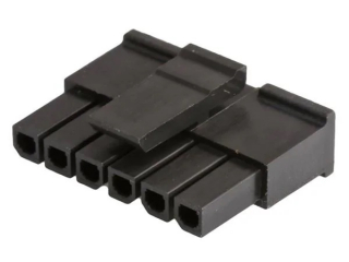 Micro-Fit 3.0 Receptacle Housing, Single Row, 6 Circuits, UL 94V-0, Black, Crimp  Contacts Not Included