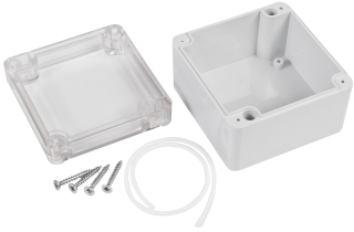Universal enclosure; clear lid; ABS; 82 mm x 80 mm x 55 mm; IP65