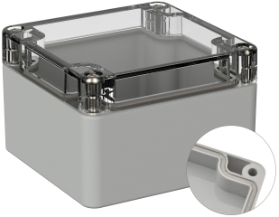 Universal Enclosure;  crystal clear lid;  polycarbonate; 82 mm x 80 mm x 55 mm; IP66