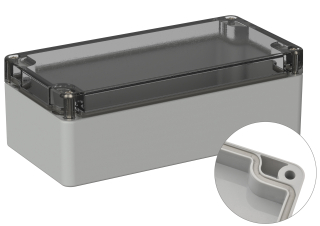 Universal Enclosure;  crystal clear lid;  polycarbonate; 160 mm x 80 mm x 55 mm; IP66