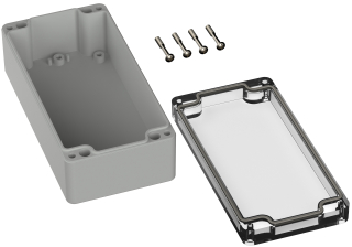 Universal Enclosure;  crystal clear lid;  polycarbonate; 160 mm x 80 mm x 55 mm; IP66
