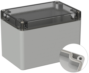 Universal Enclosure;  crystal clear lid;  polycarbonate; 120 mm x 80 mm x 85 mm; IP65