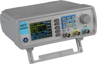 2-channel Signal Generator 0-60MHz; Accuracy: ±20ppm; Stability: ±1ppm/3 hours; 1-channel Frequency Counter 0-100MHz; 2.4" TFT LCD