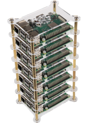 Maker Case - Tower for up to 7 Raspberry Pi; Transperant Acryl with Brass Spacers; 75x104x202mm