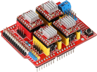Motor Control Kit for Arduino Uno; 12-36VDC/max 2A per phase; A4988 drivers; Up to 4 axes GRBL compatible CNC Controller