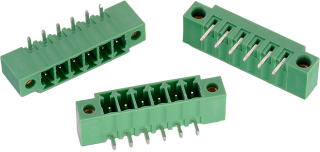 Header with Mating Flanges, Pluggable, Male Pins, R/A, 12P, P3.81mm, Green, 300VAC 10A(UL)