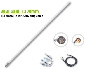 LoRa Fiberglass Antenna, 858-878MHz, 8dBi, 1300mm, 1m Cable with RP-SMA; Suitable for SenseCAP M1 EU868 / Helium LongFi Network