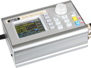 2-channel Signal Generator 0-15MHz; Accuracy: ±20ppm; Stability: ±1ppm/3 hours; 1-channel Frequency Counter 0-100MHz; 2.4" TFT LCD