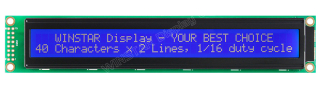 40x2 COB LCD, Transmissive, STN Negative, 182x33.5x13.6mm, Blue background / White characters, LAT+CYR, 20°C~+70°C