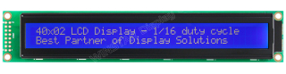 40x2 COB LCD, Transmissive, STN Negative, 182x33.5x13.6mm, Blue background / White characters, LAT+CYR, 20°C~+70°C