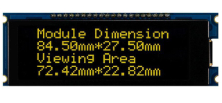 Character OLED Display 20x4 Yellow; COG+FR+PCB; 92.0x31.5x7.0mm; 5.0V; SSD1311 Controller IC; Interface: 6800, 8080, SPI, I2C; -40 to +80°C