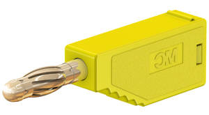 Banana plug 4mm, 19A, 60VDC, Yellow, solder connection, additional 4mm socket