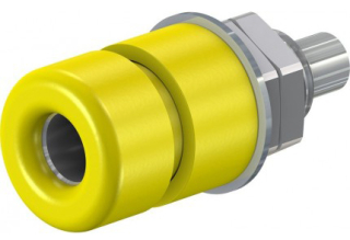 Banana socket 4mm, 20A, 60VDC, yellow, screw panel mount, solder/bolt connection