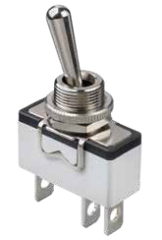 SPST ON - Momentary ON 15A/250VAC; 5A/25VDC; Metal lever, Solder lug terminals; -20°C to +55°C