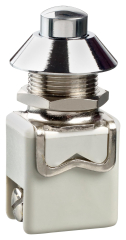Robust Pushbutton Switch (Footswitch); SPST-NO; Silver contacts: 4A/250VAC, 8A/125VAC, 4A/24VDC, 8A/12VDC; Panel Mount; Screw Terminals; Round plunger