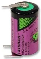 Primary Lithium-thionyl chloride Battery, 1/2AA-size, 3.6V, 1.2Ah, 14.7x25.9mm, Polarized Radial Tags