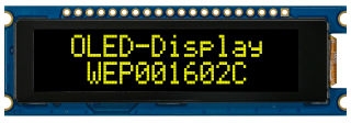 Character OLED Display 16x2; Yelow; COG+FR+PCB; SSD1311 Controller; Interface 6800, 8080, SPI,  I2C; 5.0V; -40 to +80°C