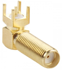SMA Jack Connector, Gold Plated Female Pin, 50 Ohm, 18GHz, Right Angle, TH