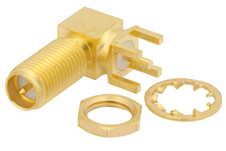 SMA Jack Connector, Gold Plated Male Pin, 50 Ohm, 18GHz, Right Angle, TH