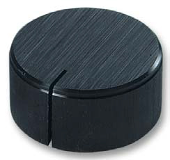 Knob, Round Shaft 6.35 mm, Diameter/Height 16/14mm, Aluminium, Top Indicator Line, Black