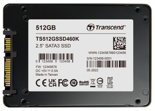 512GB, 2.5" SSD, SATA3, 3D TLC BiCS5, DRAM-less, PE: 3K; -20°C ~ 75°C