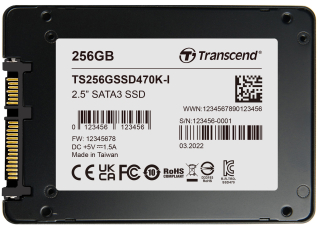 256GB, 2.5" SSD, SATA3, 3D TLC BiCS5, PE: 3K, Wide Temp.; -40°C ~  85°C