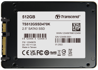512GB, 2.5" SSD, SATA3, 3D TLC BiCS5, PE: 3K; -20°C ~ 75°C