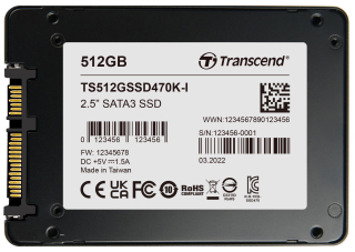 512GB, 2.5" SSD, SATA3, 3D TLC BiCS5, PE: 3K, Wide Temp.; -40°C ~  85°C