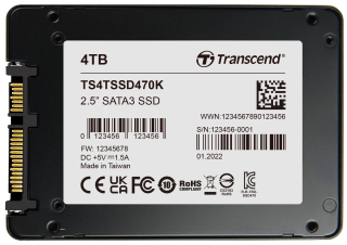4TB, 2.5" SSD, SATA3, 3D TLC BiCS5, PE: 3K; -20°C ~ 75°C